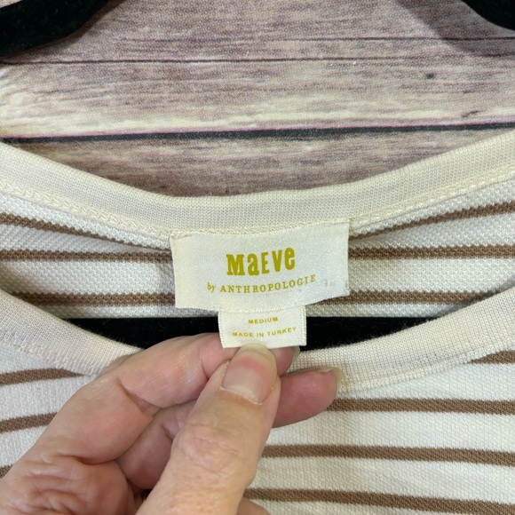 Anthropologie Maeve Women's Slouchy Striped Long Sleeve Shirt Cream Tan Medium - Picture 5 of 11